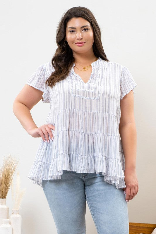 Plus Striped Tiered Top