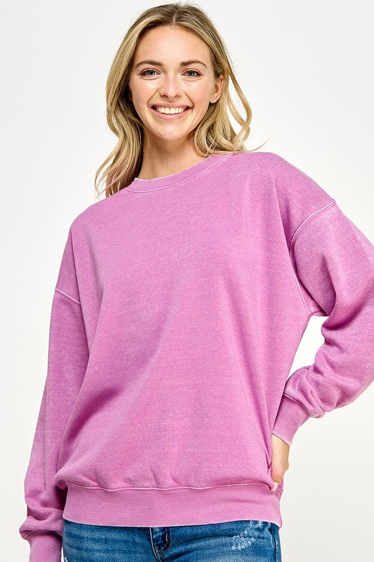Fleece Burn Out Oversized Crew Sweatshirt