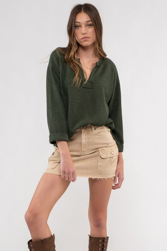 Rolled Sleeve Knit Top