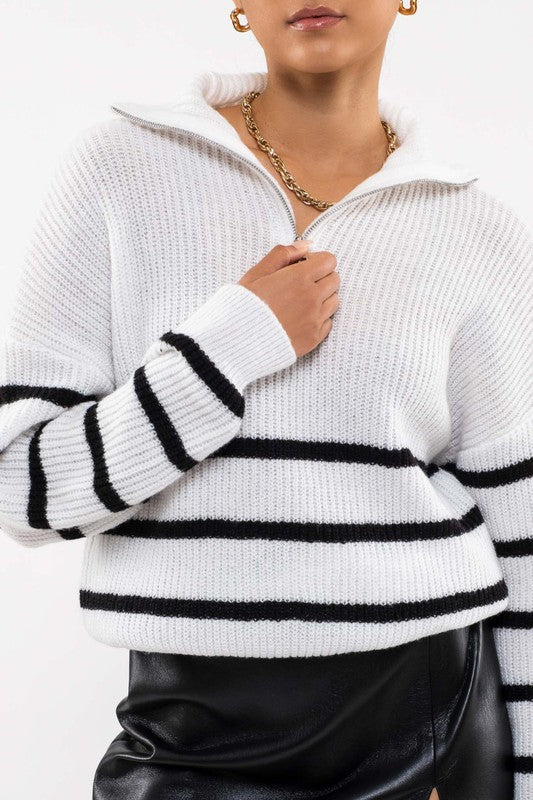 Quarter Zip Stripe Sweater