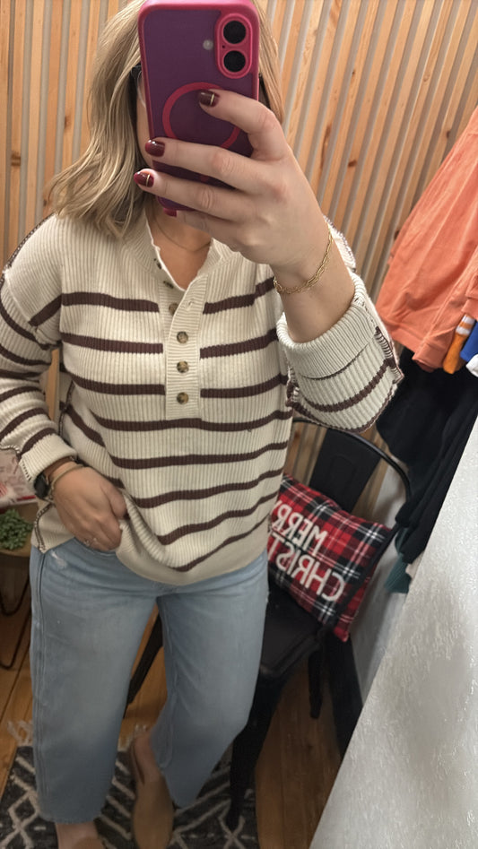 Brown Henley Slouch Sweater