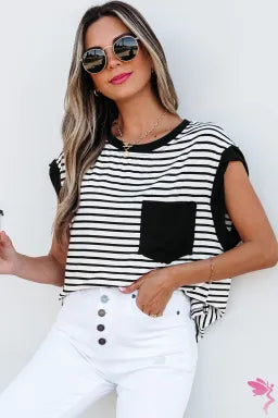Black Pocket Stripe Tee