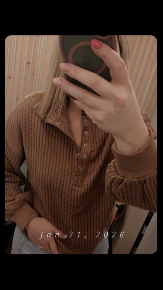 Brown Snap Waffle Top