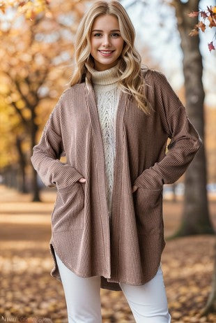 Ribbed Open Cardigan