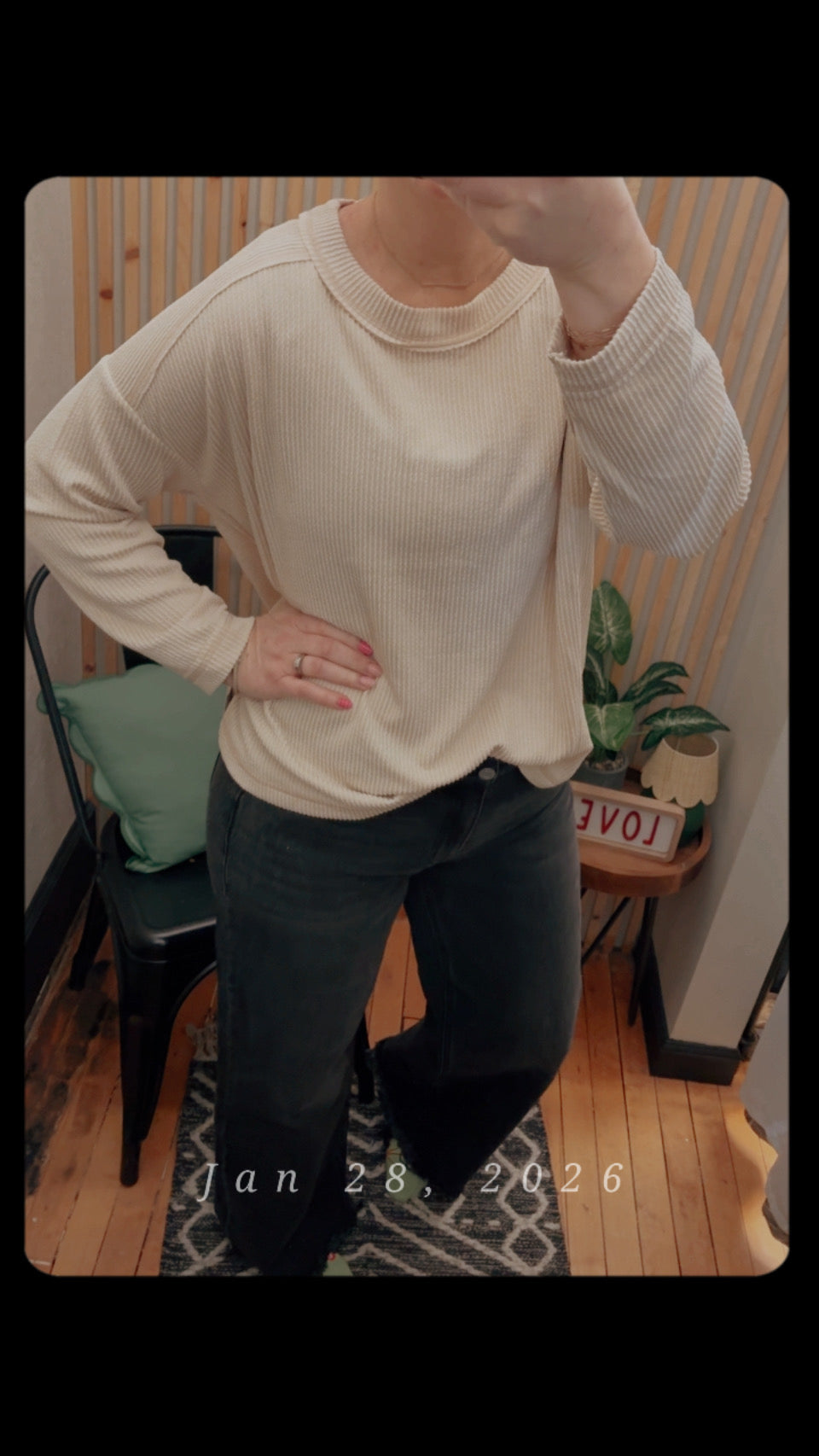Ribbed Drop Shoulder Long Sleeve