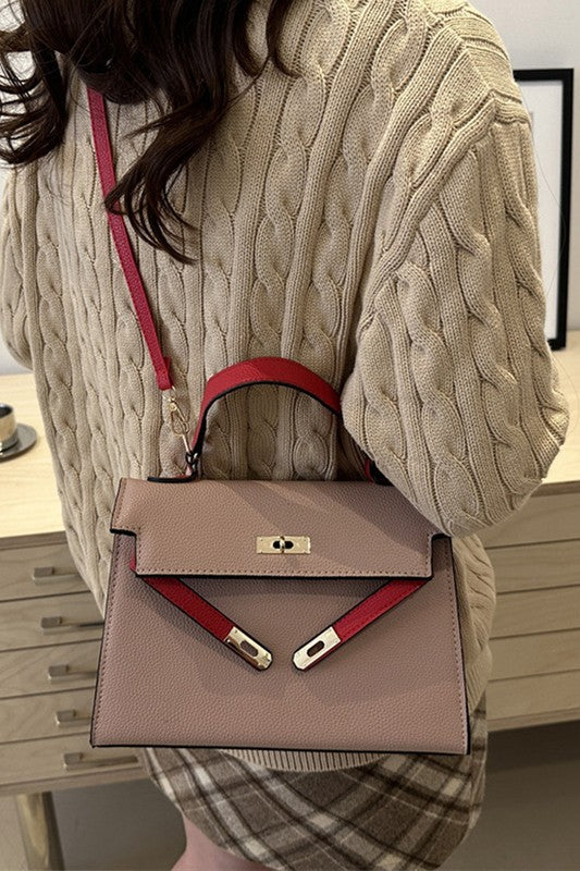 Color Block Metal Buckle Shoulder Bag