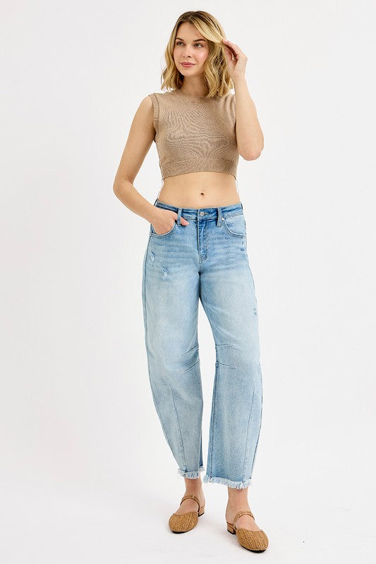 Mid Rise Crop Barrel Jean