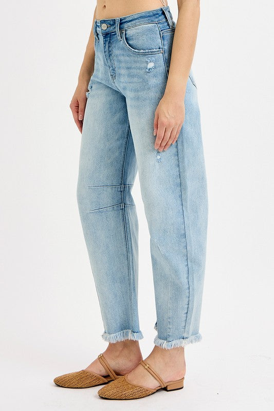 Mid Rise Crop Barrel Jean