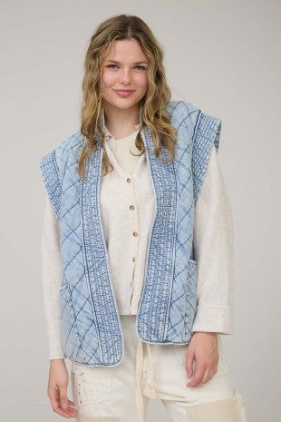 Sleeveless Shawl Drop Shoulder Quilted Vest