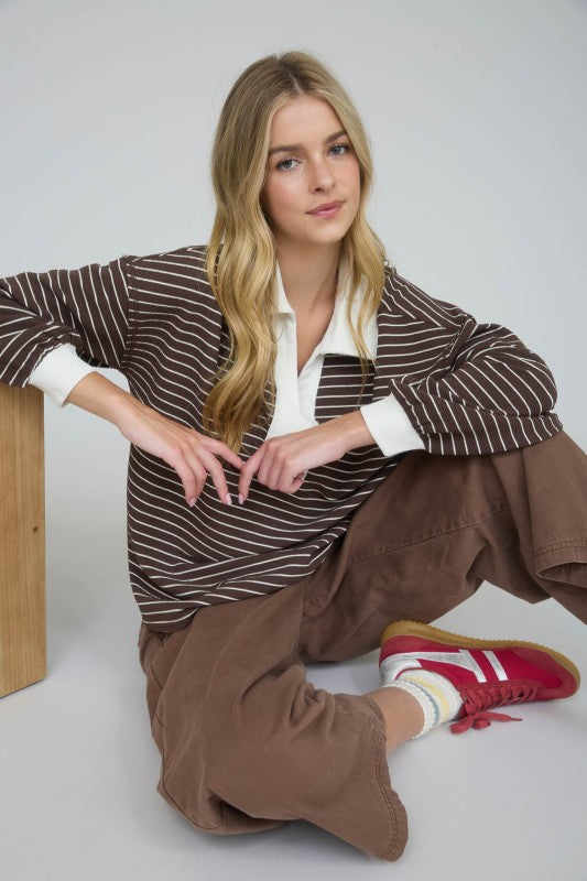 Contrast Collar Stripe Top