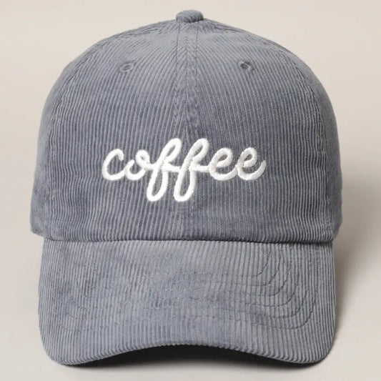 Script Coffee Embroidered Corduroy Hat