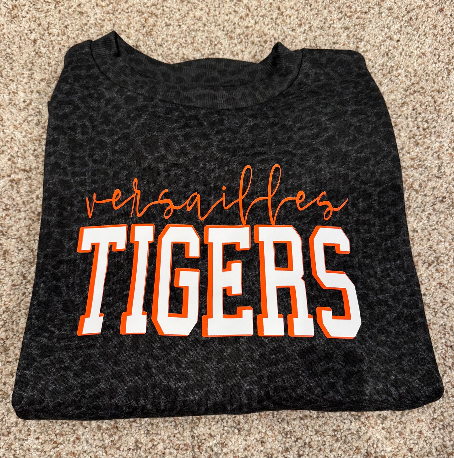 Custom School Leopard Raw Edge Crew Sweatshirt