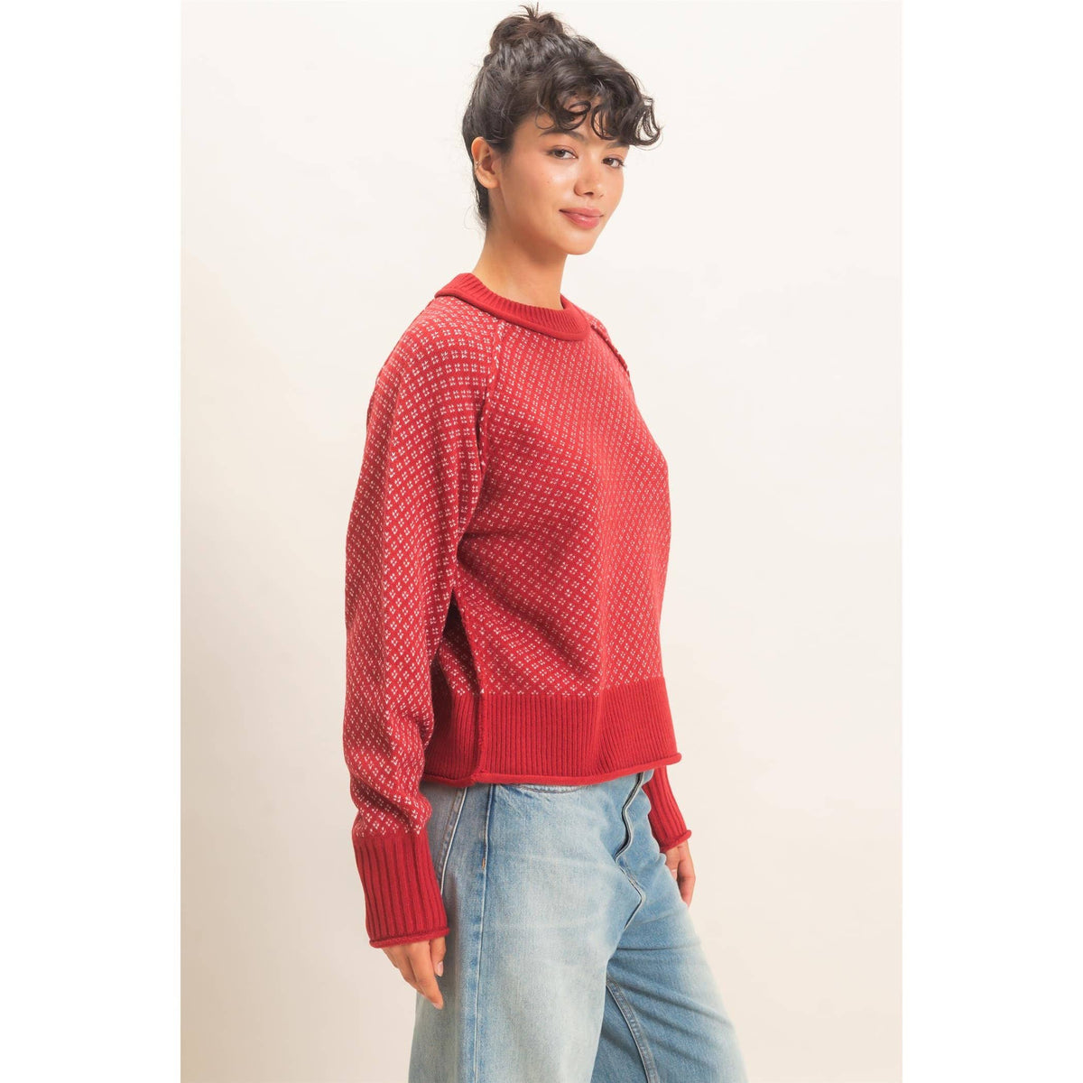 Patterned Mock Neck Sweater