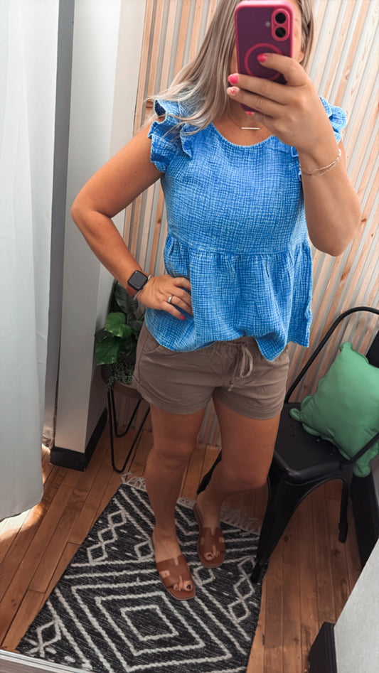 Acid Washed Ruffle Peplum Top