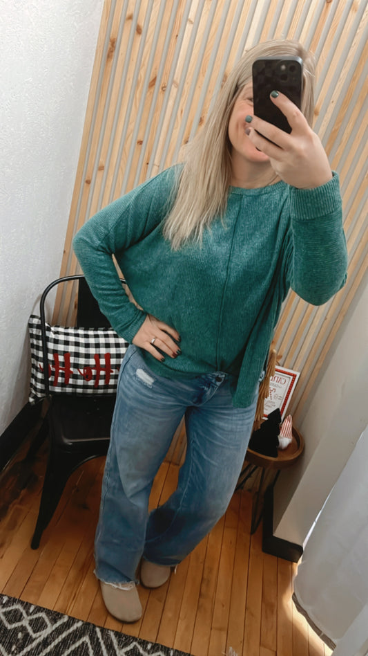 Ribbed Center Seam Dolman Sleeve Top