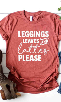 Leggings Leaves and Lattes Please Tee