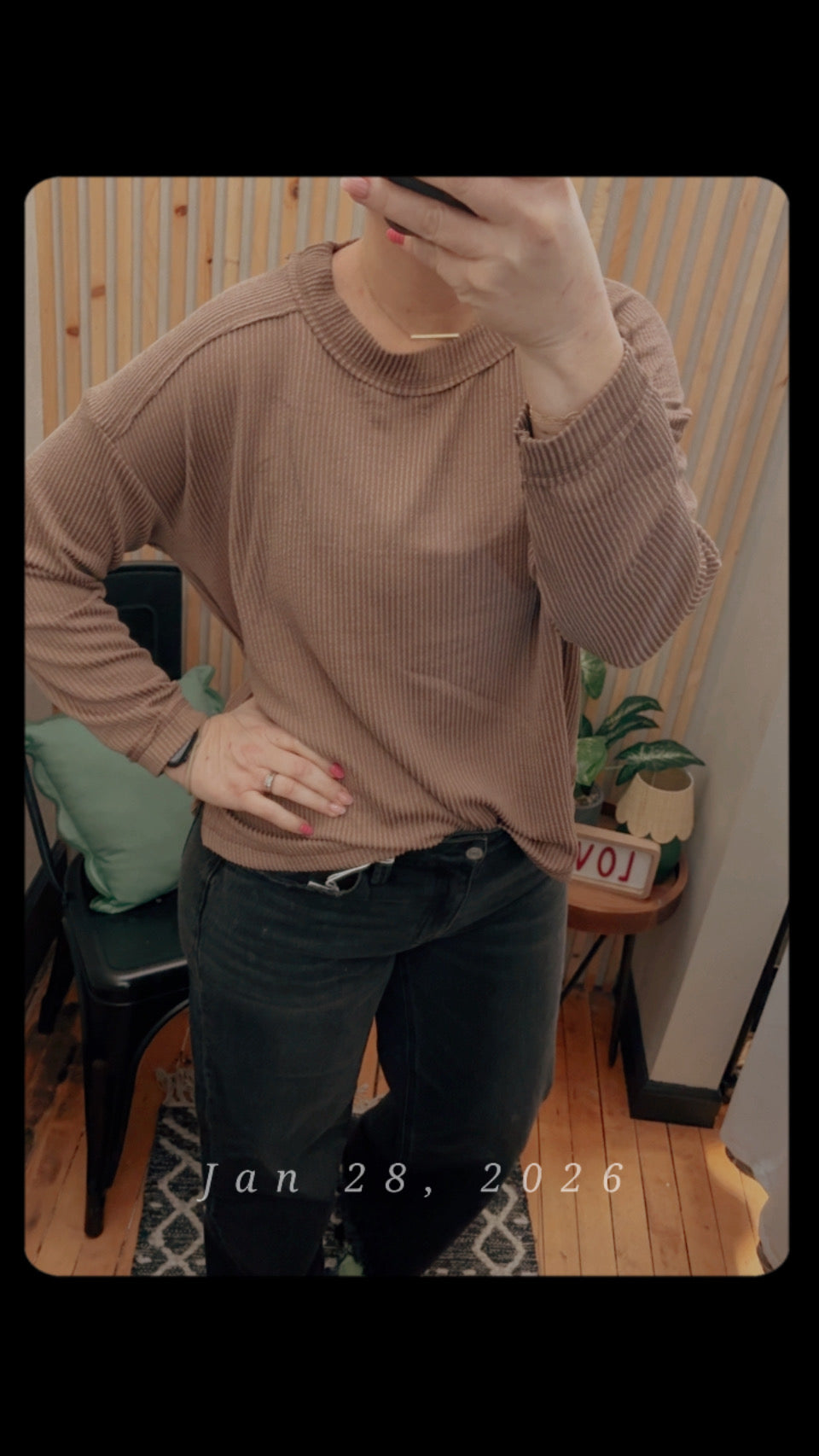 Ribbed Drop Shoulder Long Sleeve