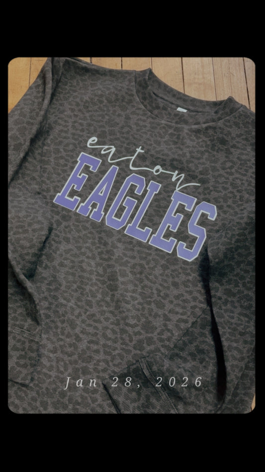 Custom School Leopard Raw Edge Crew Sweatshirt