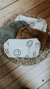 Printed Smiley Face Corduroy Toiletry Bag Pouch