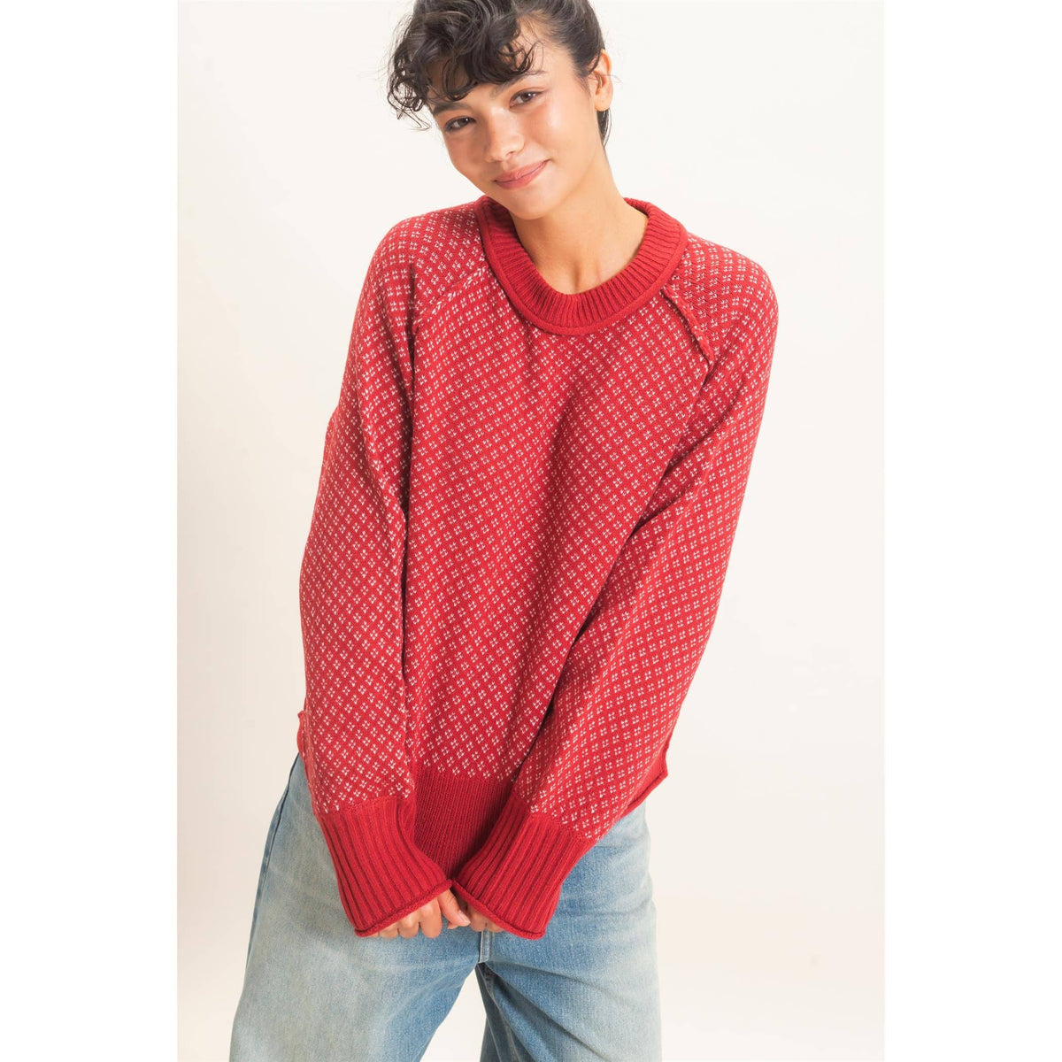 Patterned Mock Neck Sweater