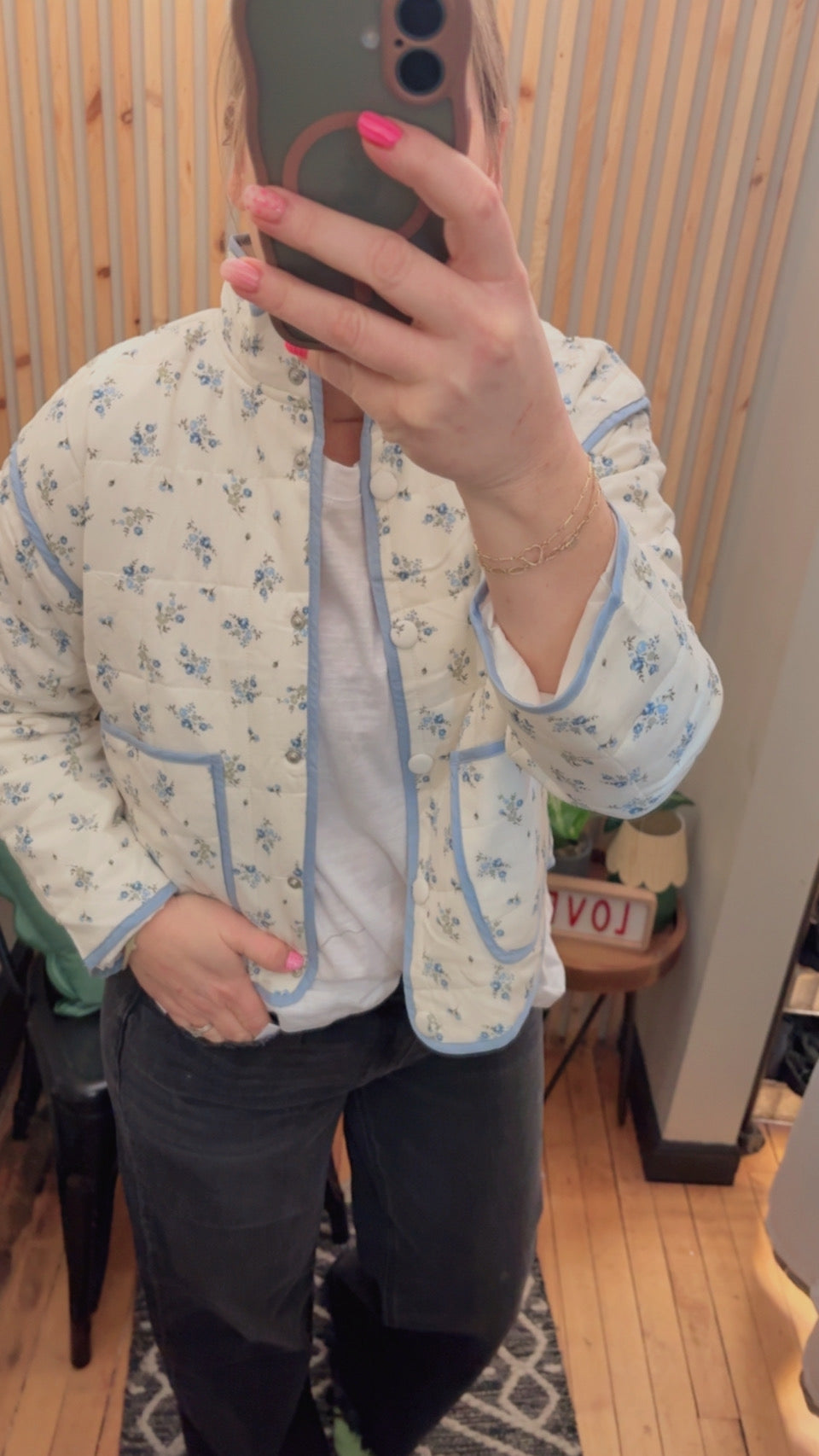 Quilted Floral Button Down Puffer Jacket