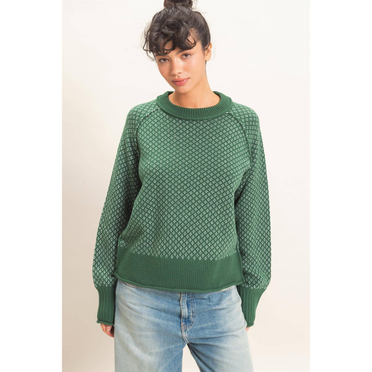 Patterned Mock Neck Sweater
