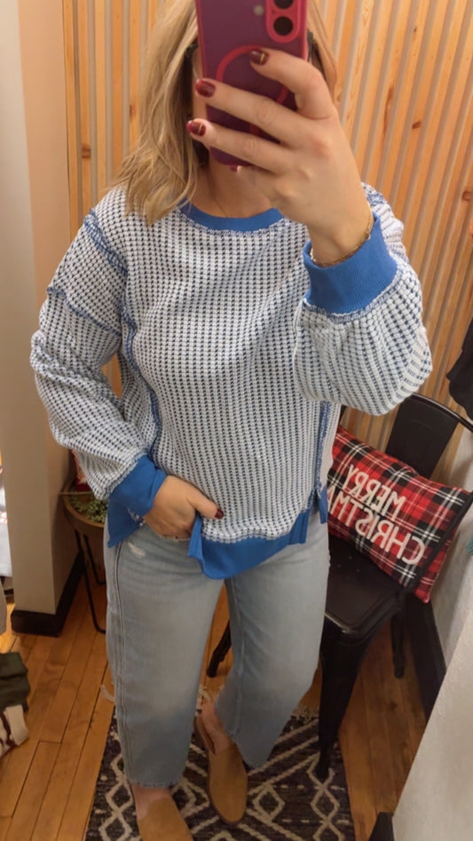 Royal Blue Waffle Knit with Front Slits