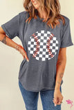 Gray Vintage Checkered Baseball Graphic Tee