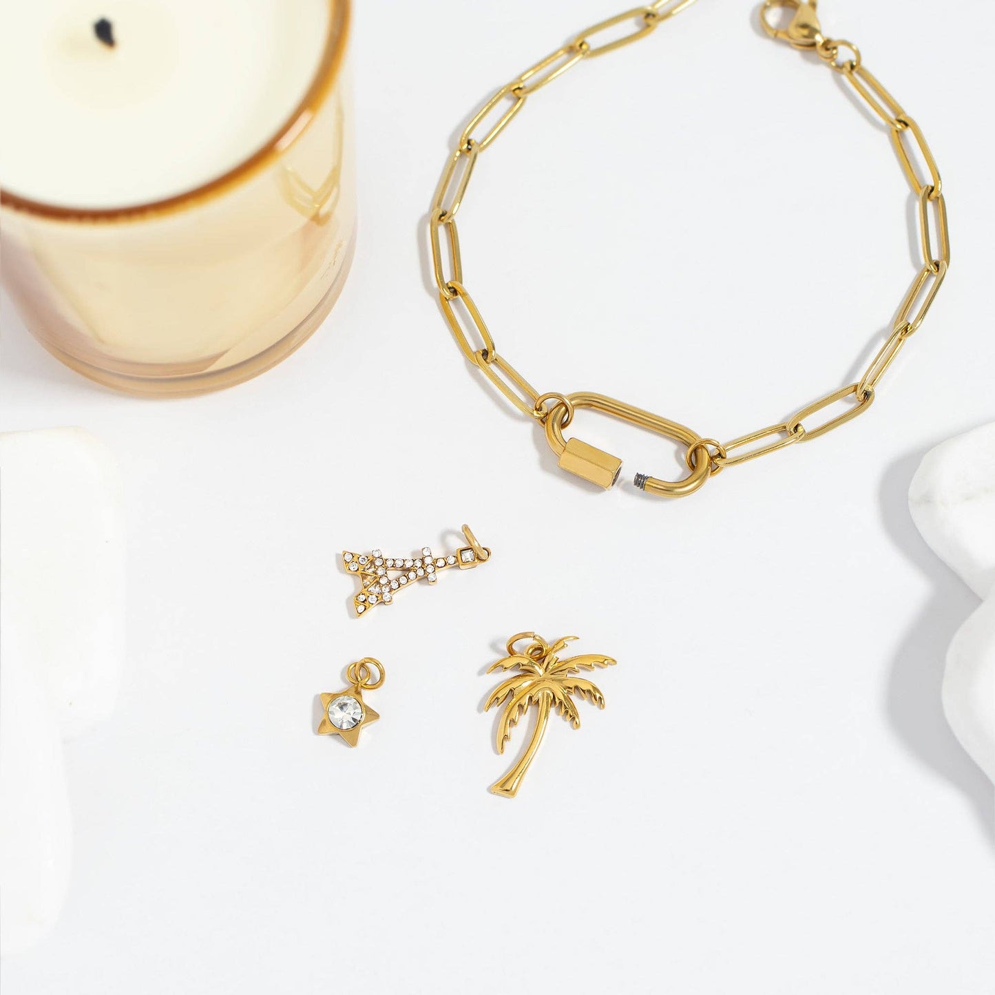 18K Gold PVD Stainless Steel Paperclip Carabiner Bracelet