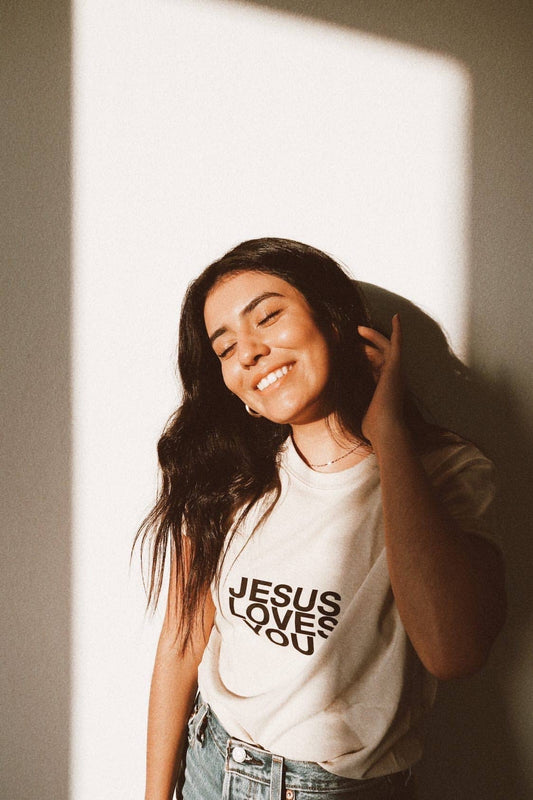 Sand Tan Jesus Loves You Tee