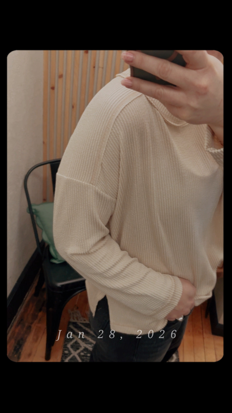 Ribbed Drop Shoulder Long Sleeve