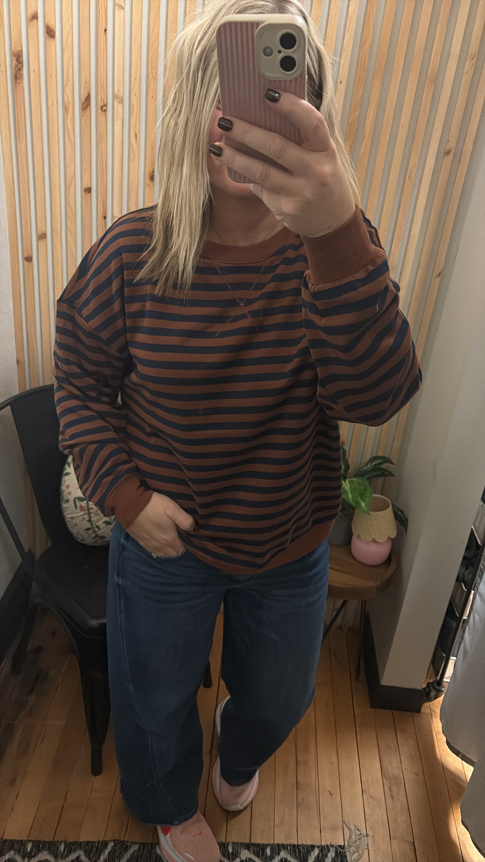 Fall into Cozy Stripe Sweatshirt
