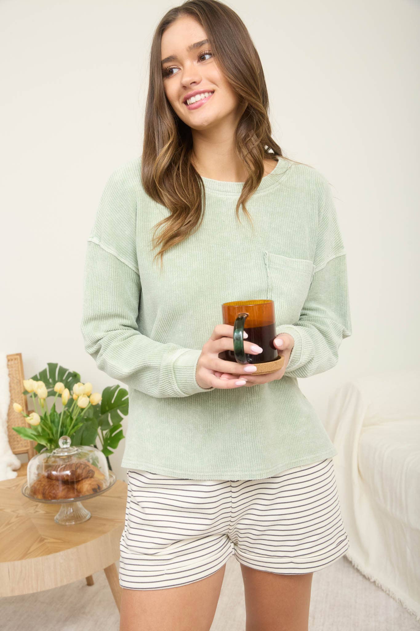 Washed Pocket Ribbed Top