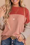 Red Color Block Ribbed Top