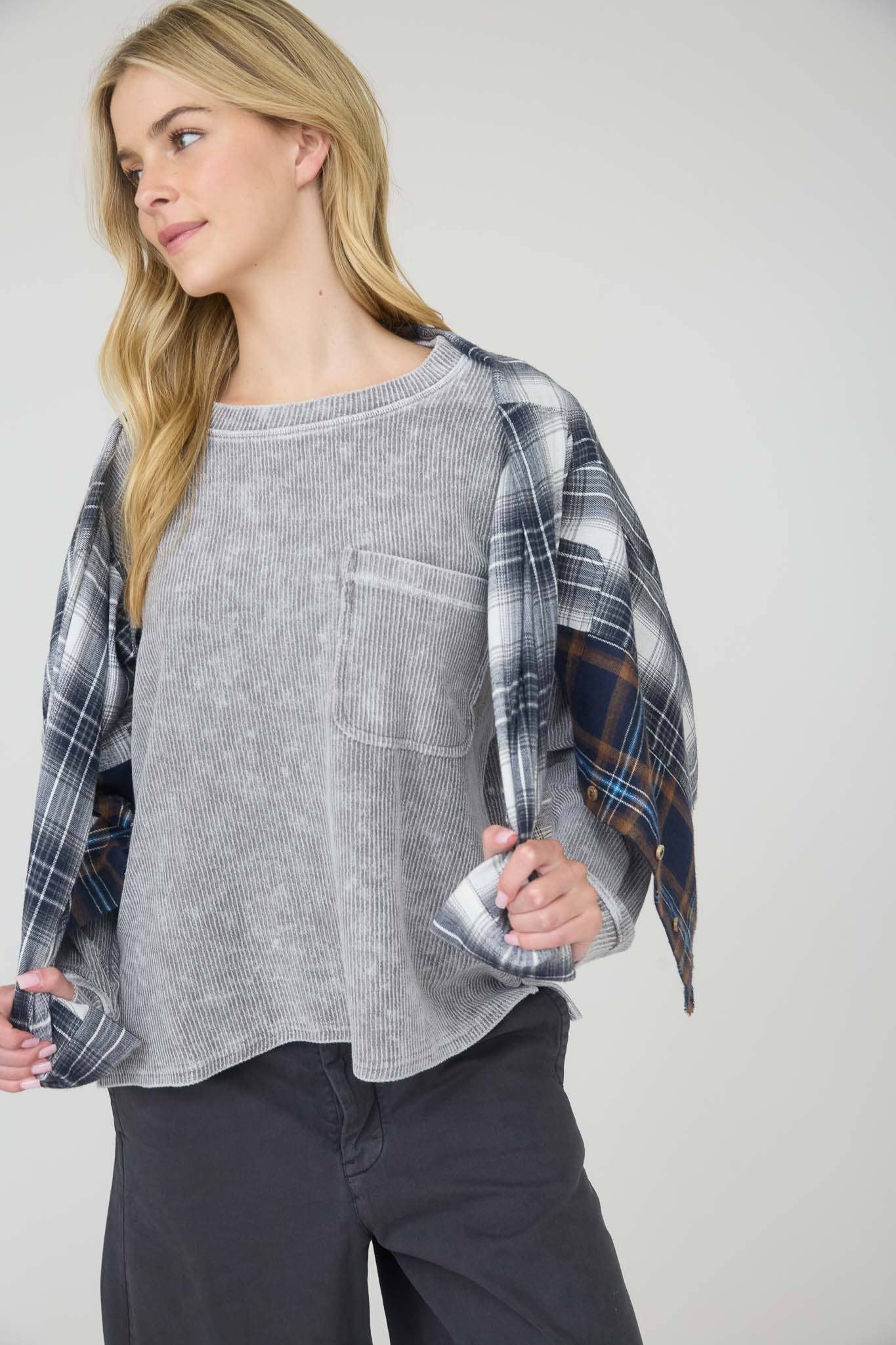 Washed Pocket Ribbed Top