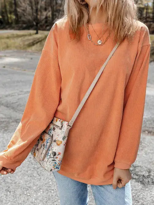 Long Sleeve Ribbed Corded Oversized Sweatshirt