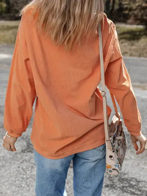 Long Sleeve Ribbed Corded Oversized Sweatshirt