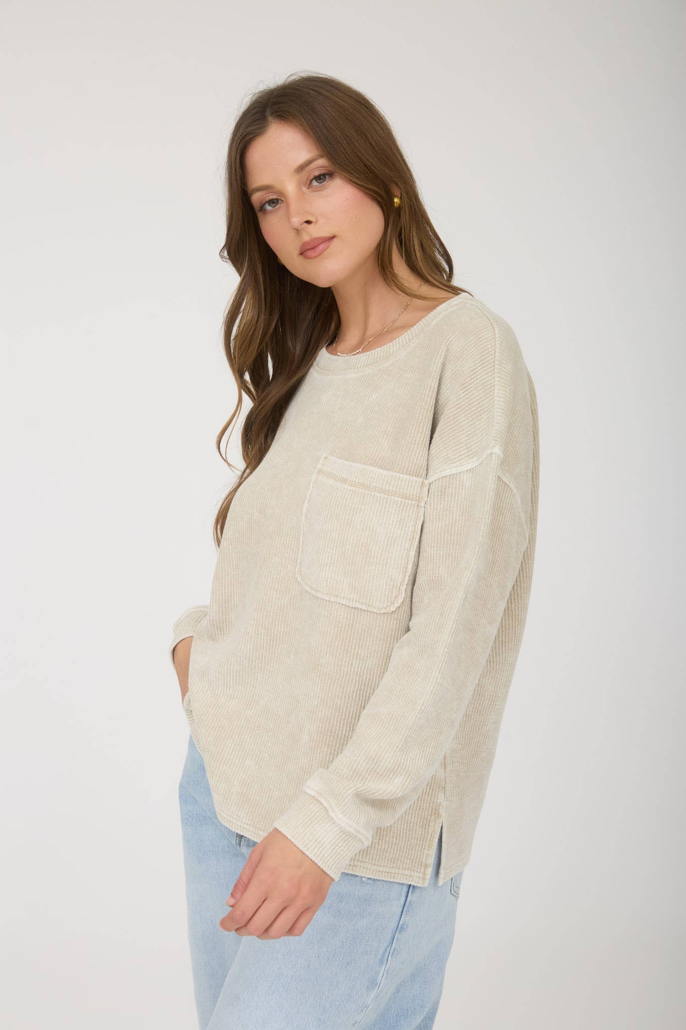 Washed Pocket Ribbed Top