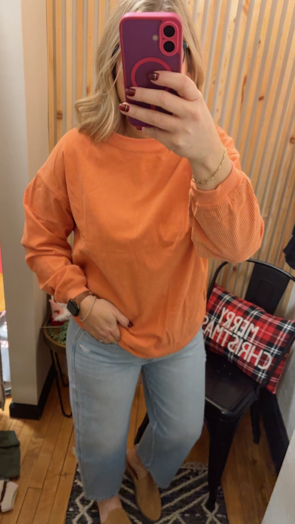 Long Sleeve Ribbed Corded Oversized Sweatshirt