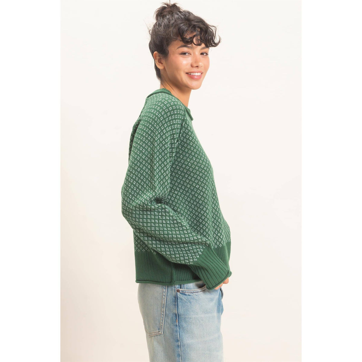 Patterned Mock Neck Sweater