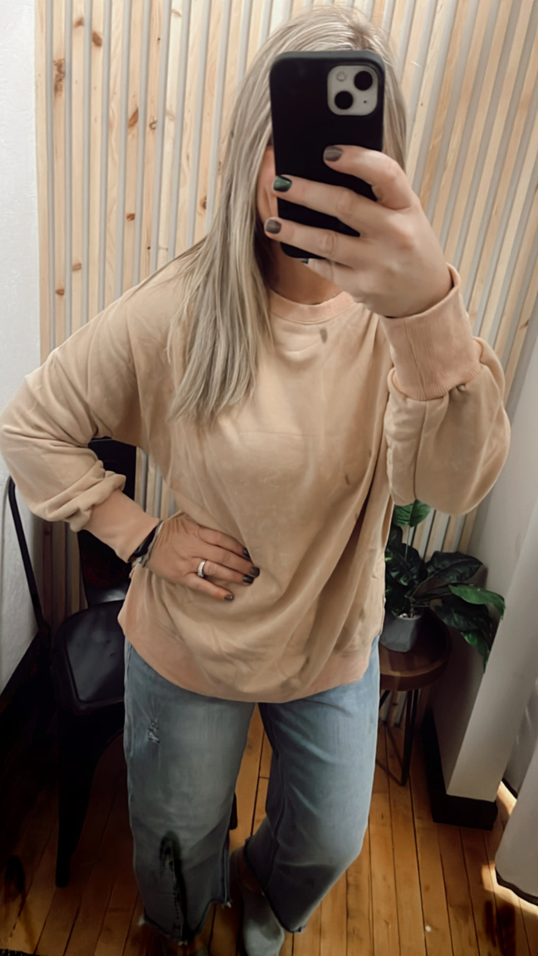 Khaki Drop Shoulder Ribbed Trim Oversized Sweatshirt