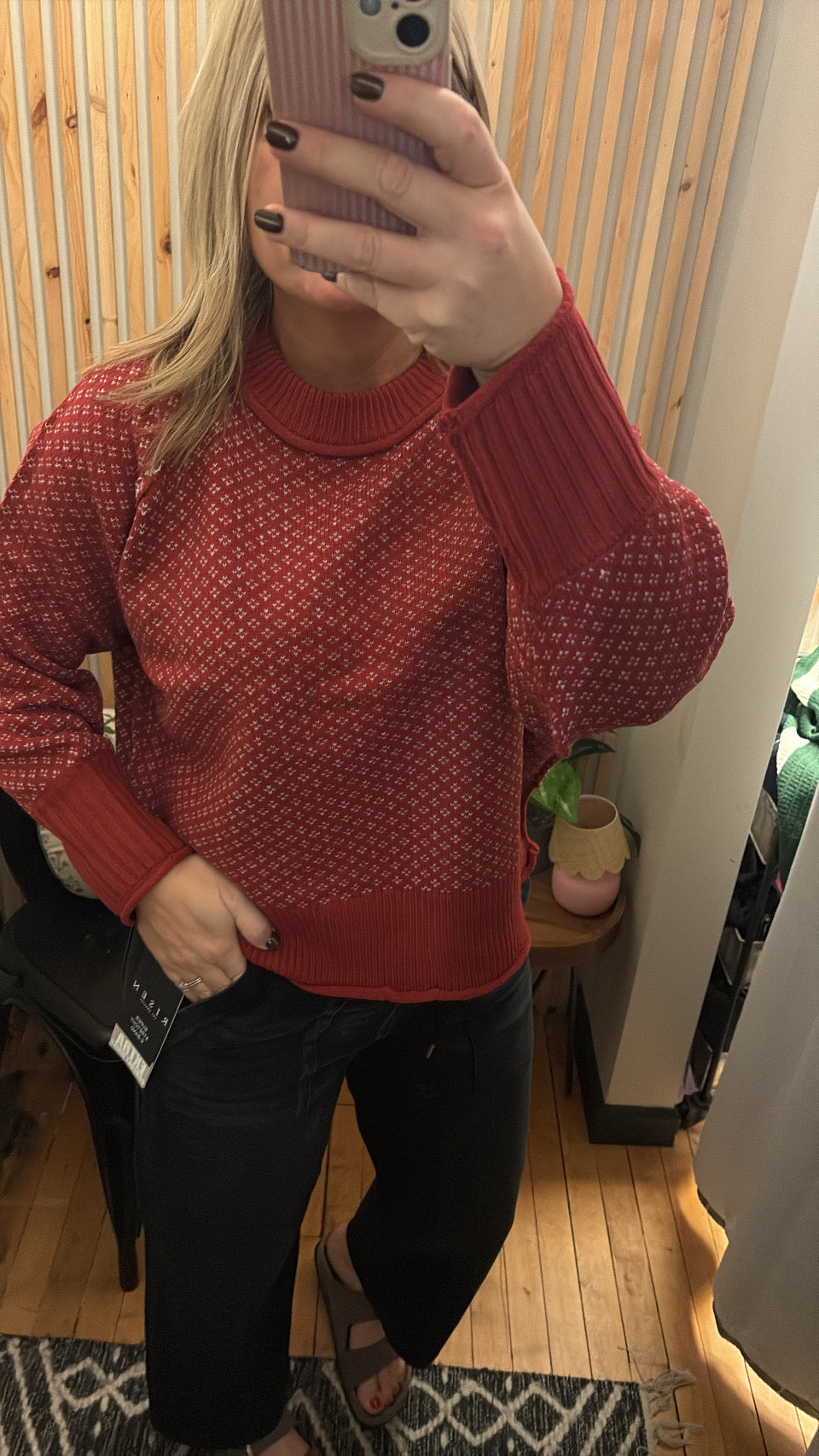 Patterned Mock Neck Sweater