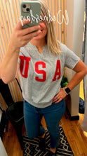 USA Patch Notched Short Sleeve Sweatshirt