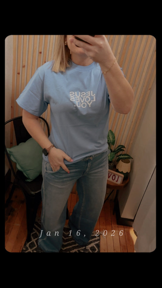 University Blue Logo Jesus Loves You Tee