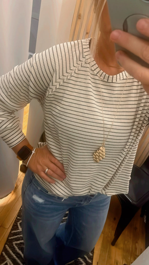 Boat Neck Raglan Stripe Top