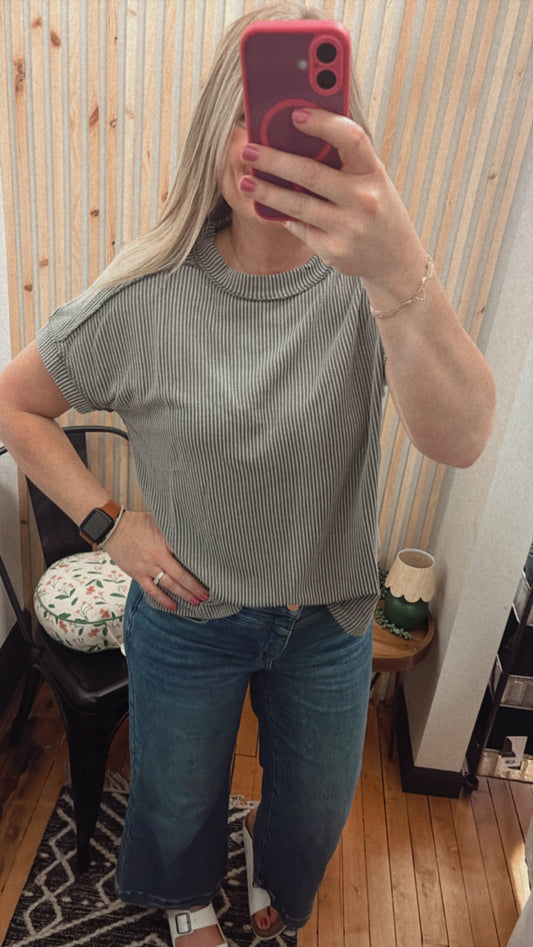 Ribbed Short Sleeve Tops