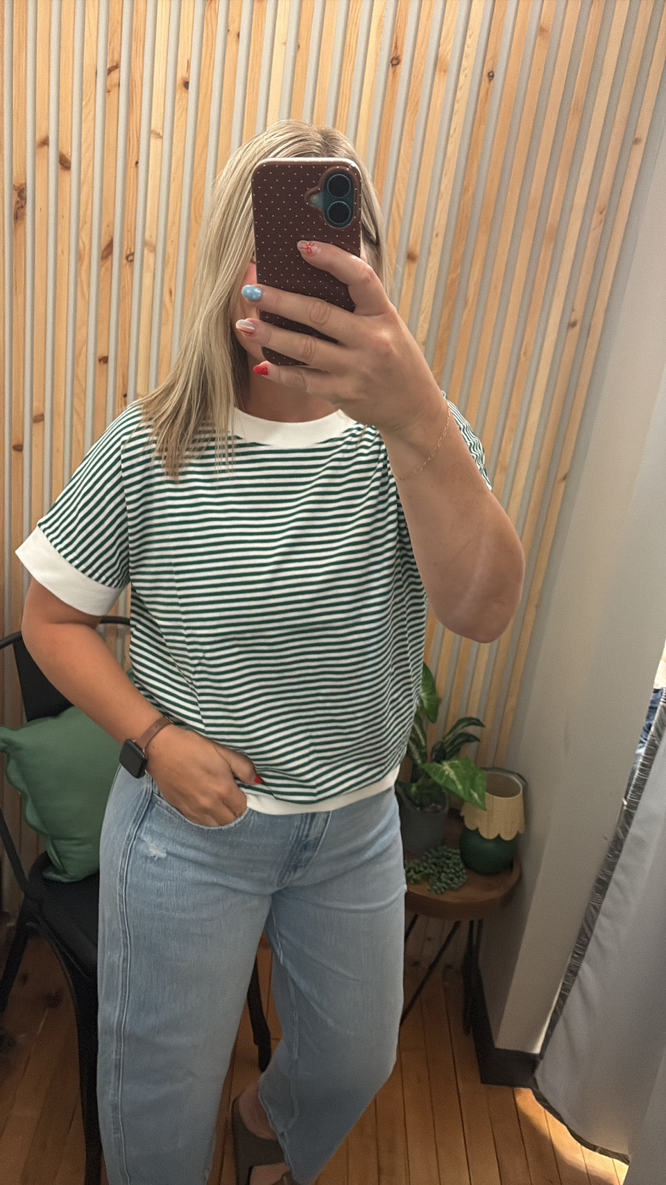 Plus Striped Contrast Short Sleeve Top