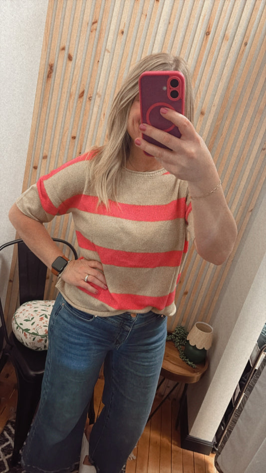 Pink and Tan Color Block Sweater