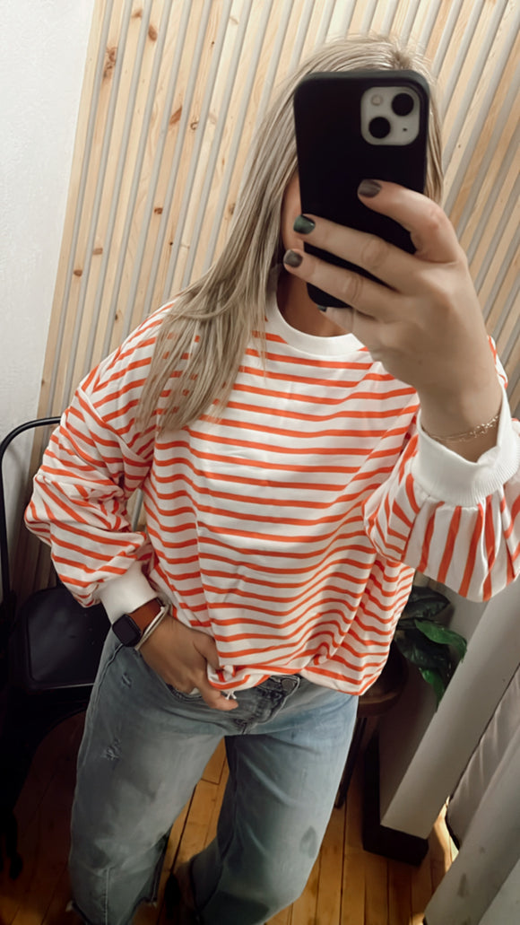 Stripe Drop Shoulder Crew Neck Loose Sweatshirt