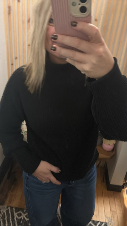 Ribbed Rolled Mock Neck Sweater